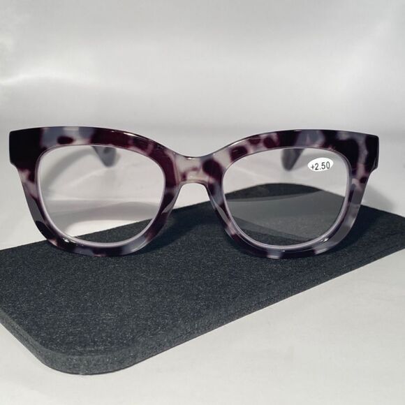 1145 Mona Reading Glasses 2.50 Sq Eyeglasses Grey and Black Tortoise Frames NWT - Picture 2 of 9